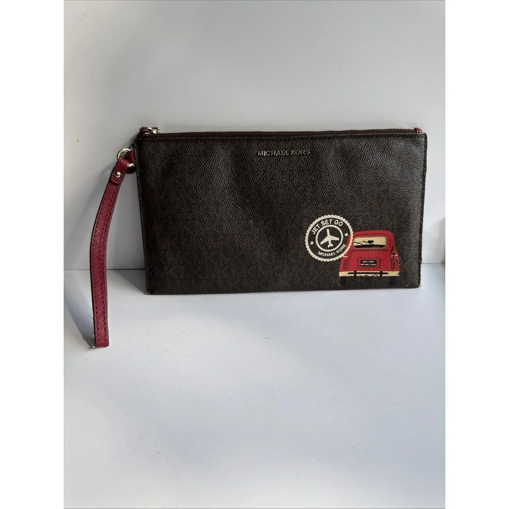 Michael‎ Kors Brown Wristlet With Red Car  Design
